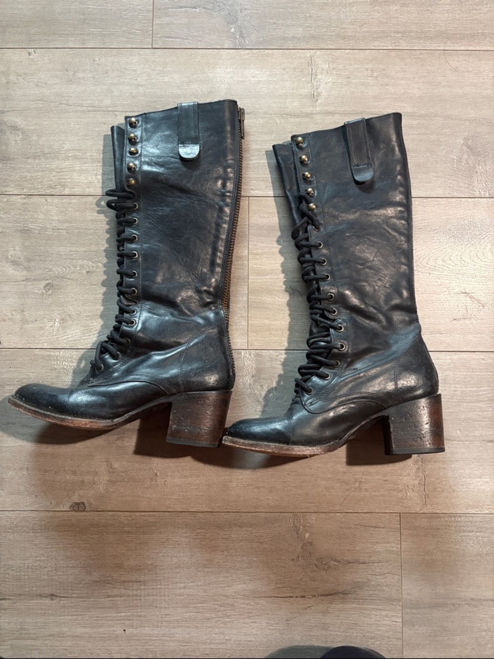 Steve Madden Black Lace-Up Mid-Calf Leather Boots